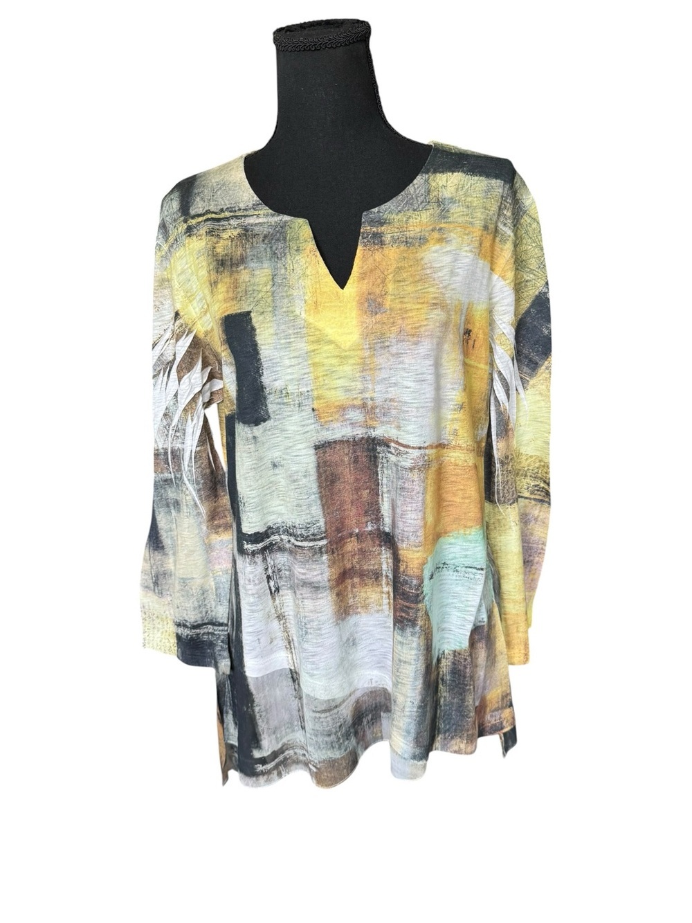 Jess & Jane Abstract Art Tunic Top Medium Boho Lightweight Stretchy USA T40